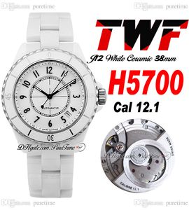 TWF J13 H5700 A12.1 Automatic Unisex Watch Mens Ladies 38mm Korea Ceramic White Dial Number Markers Ceramics Bracelet Super Edition Womens Watches Puretime A1