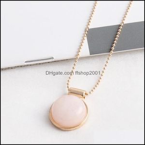 Pendant Necklaces Exquisite Handmade Pink Crystal Polishing Metal Beads Chain Druzy Natural Stone Rose Quartz Collar Necklace Drop De Dh2L0