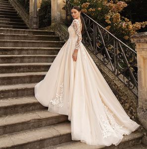 Prinzessin Ballkleid Brautkleider Sweep Zug Tüll Spitzen Applikationen formelle Dubai Braut Kleid 403