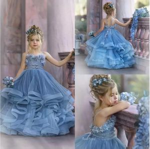 2023 vestidos fofos de menina de flor para casamento de la￧o de la￧o Floral Apliques Fl￳rgicos camadas de garotas Vestido para crian￧as Vestidos de festa de anivers￡rio BC4690 GB1114S2