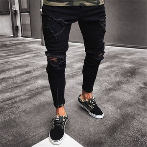 Мужские джинсы плюс размер S3XL Mens Cool Designer Brand Black Jeans Skinny Разрушенные разрушенные брюки хип -хопа с отверстиями для мужчин 220827