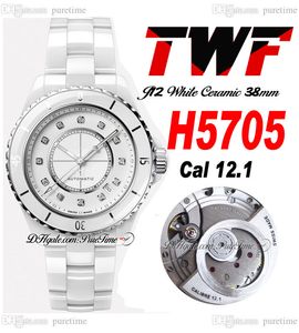 TWF J13 H5705 A12.1 Automatik Unisex Uhr Herren Damen 38mm Korea Keramik Weißes Zifferblatt Diamanten Markierungen Keramik Armband Super Edition Damenuhren Puretime B2