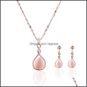 Hochzeit Schmuck Sets Opal 2 Stück Set Halskette und Ohrringe Braut Braut Brautjungfer Geschenk 12 Stücke Drop Lieferung 2021 Vipjewel Dhpfr