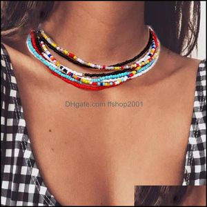 Hänge halsband colorf boho enkla risfrön pärlor sträng halsband kvinnor akryl blommsträng pärlor korta smycken strand chokers g dh8fx