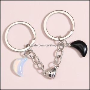 Keychains nyckelringmåne Stone Key Ring Heart Magnetic Button Chains For Par Lovers Handbag Accessorie Diy Jewel Gifts Drop Deliv DHR31
