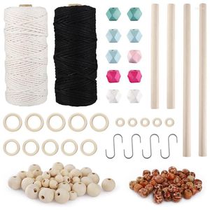 Figurines décoratines kit de cordon macrame corde perles en bois anneaux bâtons bricolage hangle de plant