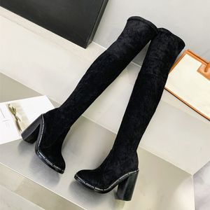 Womens Winter Over Knee Stretchy Boots High Heel Genuine Leather Thigh High Long Slip On