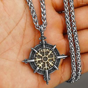 Hänge halsband vintage viking kompass halsband rostfritt stål män kedja nordisk vegvisir cyklist amulet smycken grossist