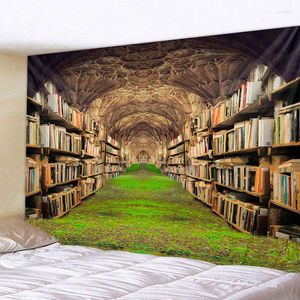 Tapestries Vintage Mystery Library Tapestry Starry Sky Bookshelf Wall Mount Bohemian Art Deco Bedroom Living Room 8 Sizes