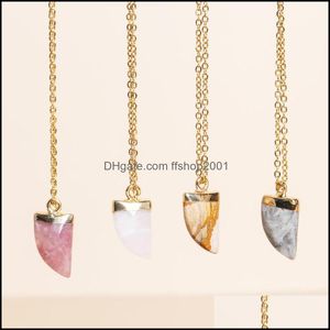 Pendant Necklaces Druzy Crystal Natural Stone Necklace Gold Edge Style White Rose Quartz Chakra Healing Jewelry For Women Drop Delive Dh7Dq