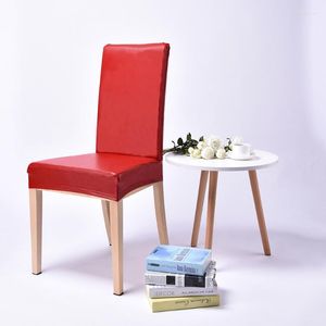 Chair Covers Waterproof Spandex PU Leather Stretch Cover Seat Modern Red Black Party Banquet Decor Dining Room D30