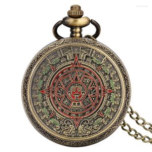 Pocket horloges Mexicaanse Maya Aztec Kalender Art Prophecy Culture Gold Bronze vergulde muntkwarts Watch met cm ketting cm taille ketting