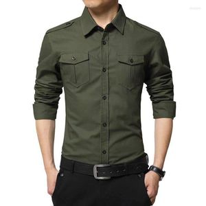 Camisas casuais masculinas Camisa verde militar masculina algodão esbelto trabalho vintage Trabalho vintage