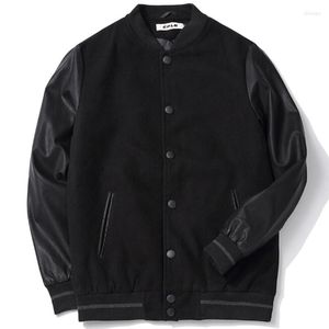 Erkek Ceketleri Okul Takımı Üniforma Erkekler Siyah Deri Kollu Beyzbol Varsity Ceket Koleji Letterman Ceket Artı Boyutu 5XL 6XL