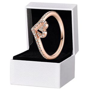 Sparkling Wismbone Heart Ring Authentic 925 Silver Women Girls Girls Wedding Gift Jewelry for Pandora Rose Gold Lover Rings avec boîte d'origine