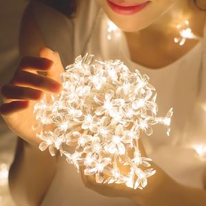 Cherry Blossom Flower Garland Lamp String Battery/USB Operated LED String Fairy Lights Crystal Flowers Indoor Wedding Christmas Decors