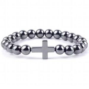 Hematita Cruz Stone Strand Strand Turquesa Ros￡rio Bracelets Medita￧￣o Pulseira Mulheres J￳ias de Yoga