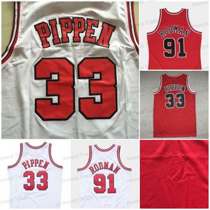 Maglia da basket da uomo 91 Dennis Rodman maglie Scottie Pippen ricamate con ricamo maglia bianca rossa