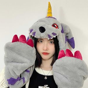 Berets Cute Cartoon Animal Fluffy One-Piece Hat Scarf Gloves Warm Personality Lolita Cosplay Kawaii Anime Figures Ear Movable