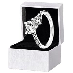 Nova chegada Double Heart Heart Sparkling Ring Solid Silver Women Girlfriend Gift Jewelry for Pandora Lover CZ Diamond Rings com conjunto de caixas originais