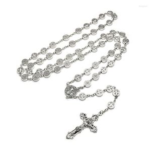 Pendant Necklaces Catholic Rosary Prayer Necklace Mary Blessing Silver Metal Cross Round Beads Long Chain Jewelry