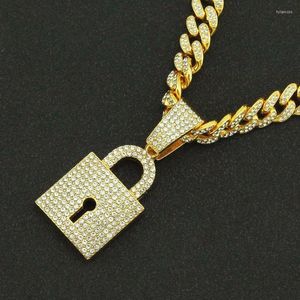 Pendant Necklaces Iced Out Cuban Chains Bling Diamond Key Lock Rhinestone Pendants Mens Gold Hip Hop Charm Jewelry For Men