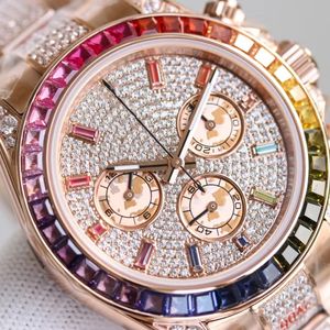 TW Rainbow Diamond Watches For Mens Designer Watch 40--13mm 7750 Hela automatiska mekaniska rörelser Vattentät timingfunktion