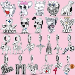 Charms in argento 925 con perline Pandora Bracciale con ciondoli Colore Piano Capezzolo Piede Palma Pesca Cat Girl charmes ciondoli Gioielli fai da te con perline fini