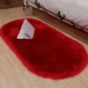 Carpets Red Blanket Faux Fur Imitation Wool Rug Floor Pure Color Rugs Sheepskin For Living Room Bedroom