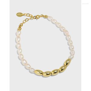 Link Bracciali Ins Perle di riso perle d'acqua dolce naturali di alta qualità per le donne Bracciale in argento sterling S925 di lusso all'ingrosso femminile