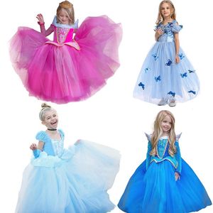 Girl Princess Dress Up kostuum Aurora Assepoester Belle Rapunzel Jasmine Sleeping Beauty Dresses Child Kids Party Halloween Fancy J19051207B