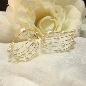 Hoop Earrings Large Lady Earring Pure Handmade With Natural White Color Real Pearl Bead High Quality S925 Stud Allergy Free