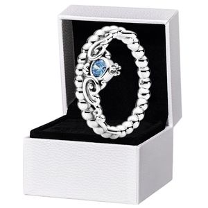 Novo anel de tiara azul autêntico prata esterlina feminino jóias de casamento namorada presente para pandora anéis de coroa com conjunto de caixa original
