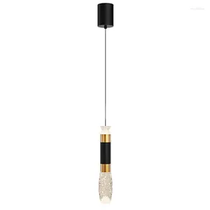 Pendant Lamps Modern Fashion Black/Gold Metal Crystal LED Drop Lamp Bedside Bar Foyer Creative Simple Suspension Light 2072