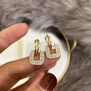 Hoop Earrings Office Career Square Cz 925 Silver Post Hypoallergenic Fadeless Alloy Fashion Jewelry For Women Girl Gift