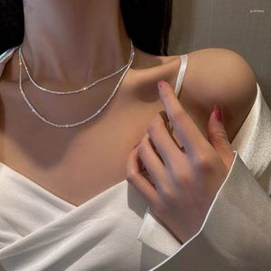 Kedjor 925 Sterling Silver Double Layer Halsband f￶r kvinnor Sparkling CLAVICLE CHAMER CHOKER FINE JEYCHE PARTY PASTY BREDDGE Present