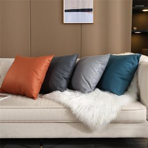 Cushion PU Pillowcase Nordic Home Decorative Pillow Cover Solid Color Square Office Lumbar Support Housse De Coussin 2022