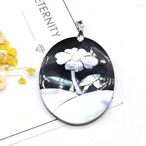 Pendant Necklaces Natural Shell Oval Shape Black White Charms For Making DIY Jewerly Necklace Accessories 42x62mm