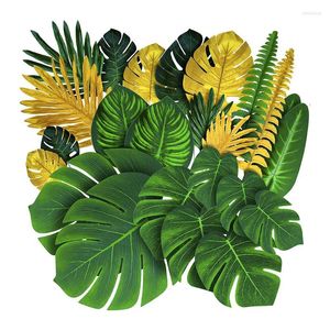 Decorative Flowers Green Artificial Leaves Palm Golden Tropical Hawaiian For Beach Party Baby Shower Wedding Birthday Decorations