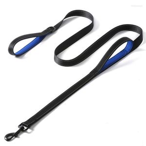 Dog Collars Double Handle Control Reflective Tie Heavy Duty Pet Harness Rope Collar Leashes For Outdoor Walking Dogs Training Supplies