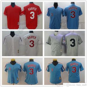 Mitchell und Ness Baseball Bryce 3 Harper Jersey Vintage Ed Atmungsaktive Sport Sale Hochwertige Retro-Trikots für Herren, Damen, Jugend, Rot, Blau, Weiß