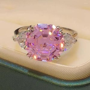 Cluster Rings Sterling Silver 925 Inlaid With Octagonal Pink Diamond Gemstone For Women Engagement Banquet Light Luxury High Jewelry