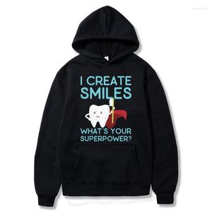 Hoodies masculinos, eu crio sorrisos higienistas dentistas masculinos machos de moletom com capuz clássico para adolescentes