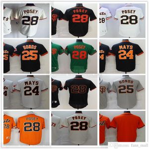 Camisas de beisebol costuradas retrô 25 Barry Bonds 28 Buster Posey 24 Willie Mays Jersey cinza preto branco laranja em branco sem nome de número para homem tamanho S-XXXL