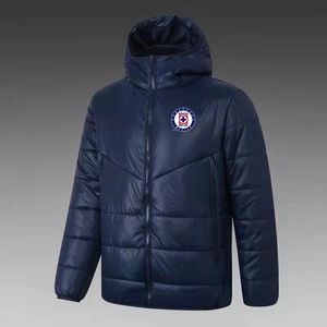 Cruz Azul Herren Daunen-Kapuzenjacke, Winter-Freizeit-Sportmantel, durchgehender Reißverschluss, Sport, Outdoor, warmes Sweatshirt, Logo individuell