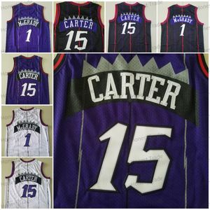 Mens Basketball Throwback Jersey 15 Vince Carter McGrady Brodery White Purple Men Stitched Jerseys