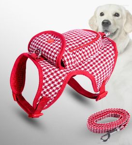 Hundkrage Petkrage Walking Puppies Leash Cat and Harness Houndstooth Mönster Liten ryggsäck Bälte Pocket Rope Set Outdoor