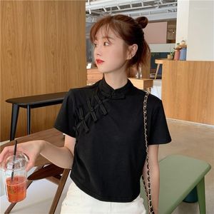 Abbigliamento etnico Nero Cheongsam Top 2022 Asiatico Streetwear T Shirt Crop Magliette e camicette Per Adolescenti Donne di Stile Cinese Gotico Femme 11830