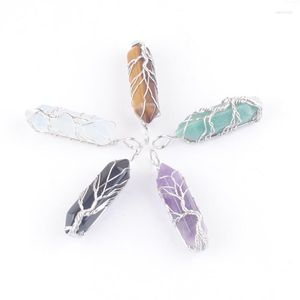 Pendant Necklaces 5Pcs Natural Opal Amethyst Crystal Pillar Stone Pendants Handmade Wire Wrapped Silver Tree Of Life Reiki Healing Jewelry