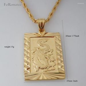Pendant Necklaces Foromance YELLOW GOLD PLATED quot ROPE NECKLACE amp RECTANGLE SHAPE WITH DRAGON AND CHINESE WORD FORTUNE